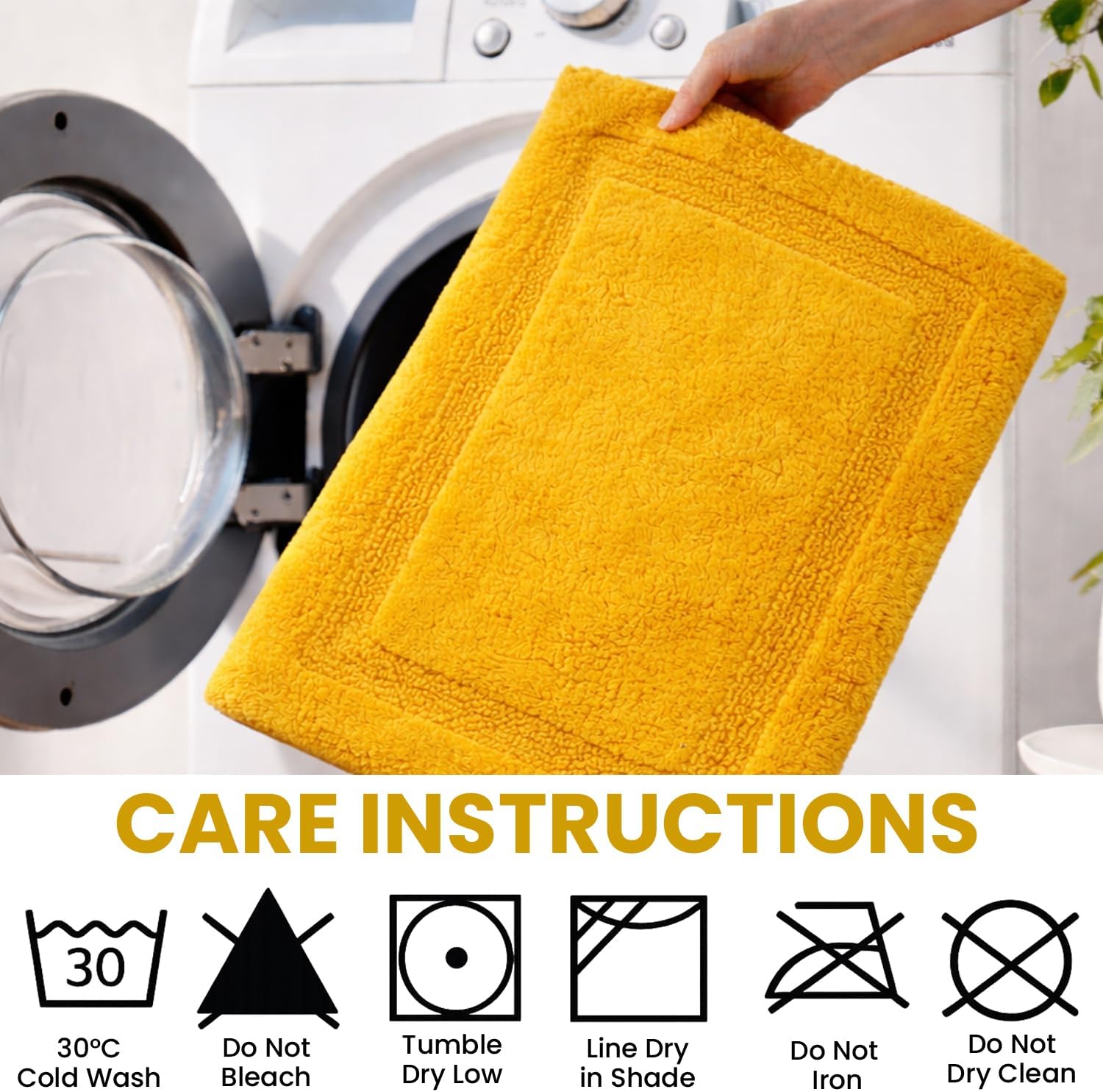 C23 Yellow Bathroom Rug 2200 GSM Set of 2-20"x32"/16"x24"|100% Tufted Cotton Thick & Plush Bath Mat|Luxury, Ultra-Absorbent, Quick Dry, Non-Slip Natural Latex Back, Machine Washable Bath Rug - Image 5