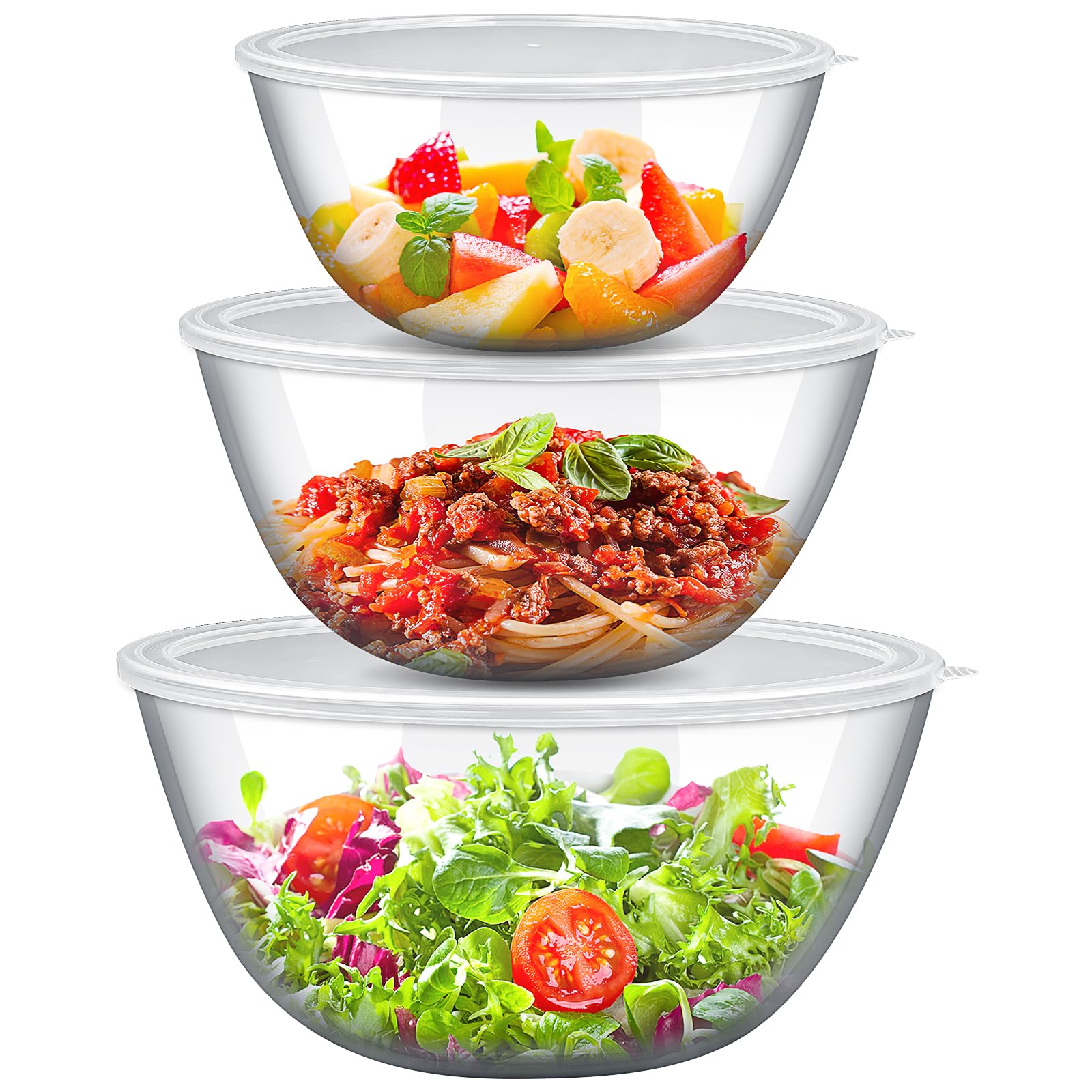 JTKDG 3 Pcs Glass Mixing Bowls with Lids, High Borosilicate Kitchen Nesting Bowl Large Salad Bowl Set for Food Storage Cooking Baking Prepping, Microwave and Dishwasher Oven Safe (1 QT, 2.7QT, 4.5QT)