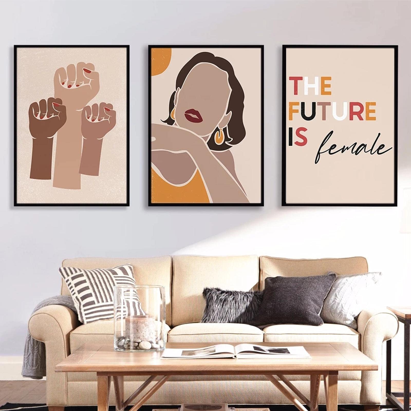 Cartel feminista Girl Power en lienzo texturizado, arte moderno de pared para salón y dormitorio