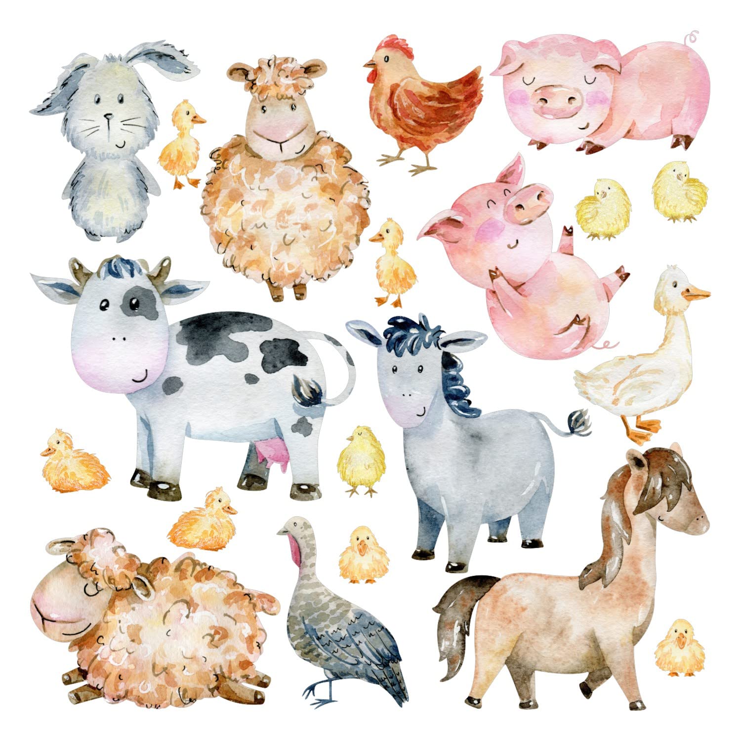 Adhesivo decorativo para pared infantil, diseño de animales de granja, vaca, oveja, gallina, juego (L)