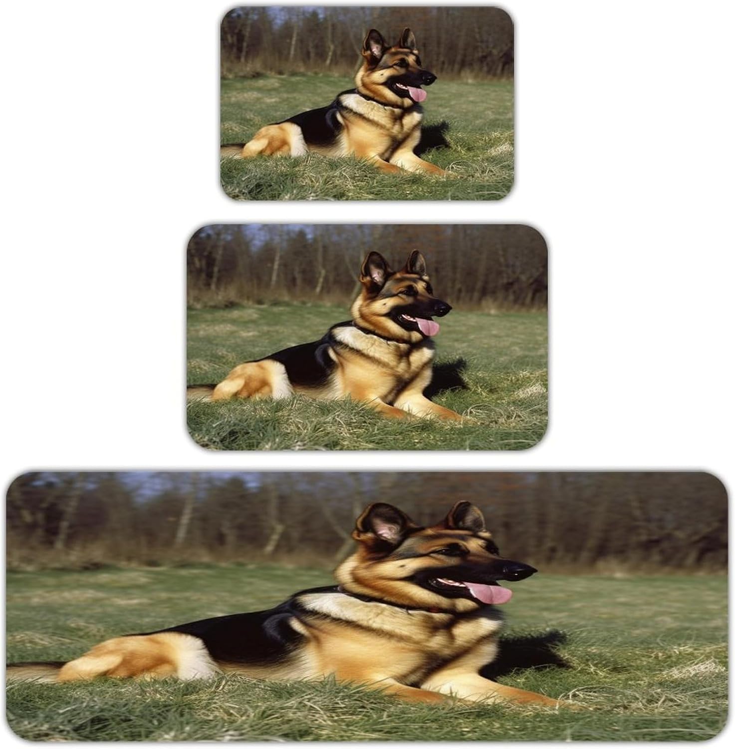 German Shepherd Dog Kitchen Mat Set of 3 Waterproof Floor Mats Non-Slip Kitchen Rugs Premium Flannel Rug Heavy Duty Standing Mat for Kitchen Home Bathroom Laundry