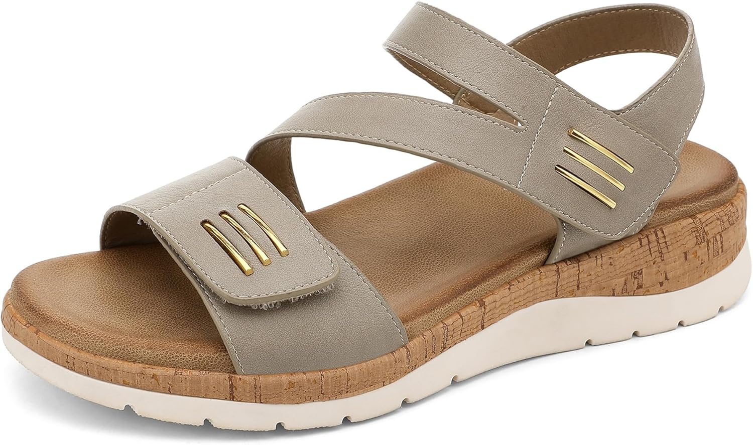 UBFEN Womens Flat Sandals - Comfortable Arch Support Low Wedge Walking Sandals for Summer, Beach, Vacation, Travel