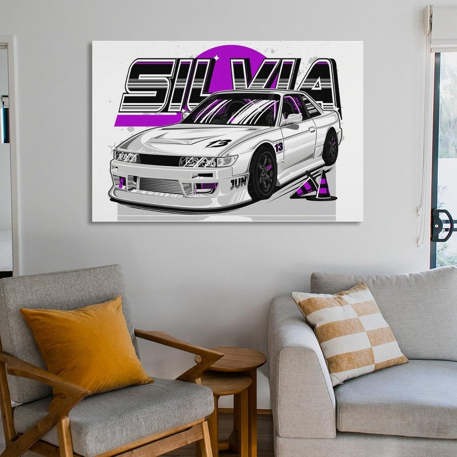 JDM Car S13 White Front Face Black Wheels Illustration Art Car Posters for Bedroom Car Wall Decor for Mens Room Decor Aesthetic Canvas Wall Art Prints Pictures Paintings Framed Unframed 12x18inch(30x4 - Image 6