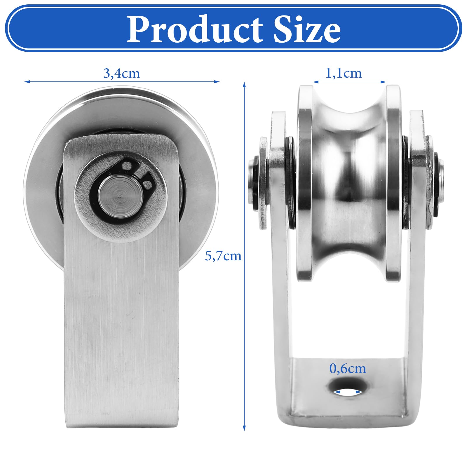 STARVAST Lot de 2 poulies de 34 mm avec tréteau à souder, en acier inoxydable, capacité de charge 250 kg, convient pour portails automatiques et câbles en acier jusqu'à 10 mm