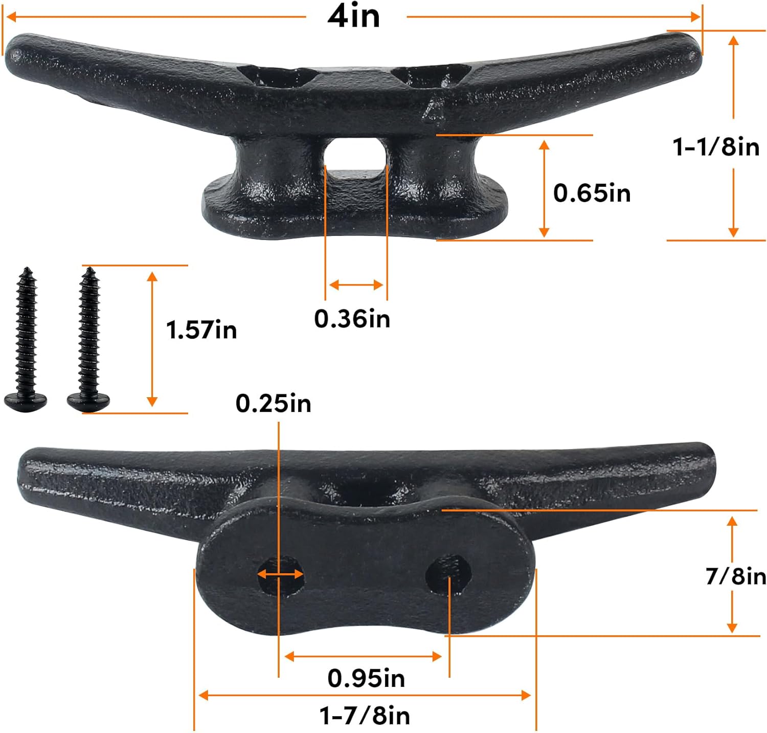 ORLANG 4 Inch/6 Inch/8 Inch/10 Inch Dock Cleat,Hot Dipped Galvanized Cast Iron/Electrophoretic Coated Boat Cleats with Hardware,Rope Cleat Boat Dock Cleat for Boat Docks,Decks or Nautical Decor