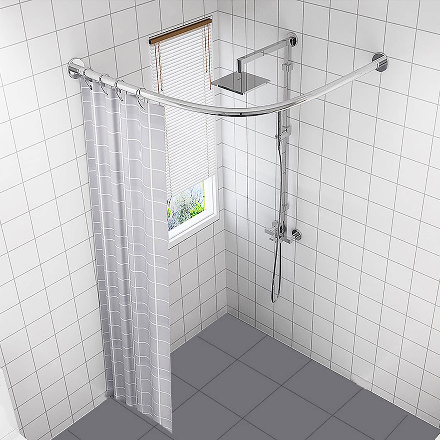 Barre de douche télescopique en L 70-95cm acier inox sans perçage