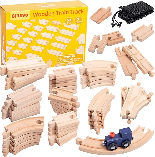 Juego de 53 vías de tren de madera, paquete de expansión de accesorios de tren de madera para Melissa y Doug, se adapta a Brio, se adapta a Thomas,