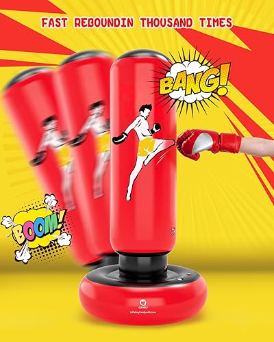 Miniatura 6 de QPAU Kids Punching Bag Toy with Boxing Gloves, 66 Inch Larger Stable Kids Inflatable Boxing Bag Set, Gifts for Boys & Girls Age 6-12, for Practicing