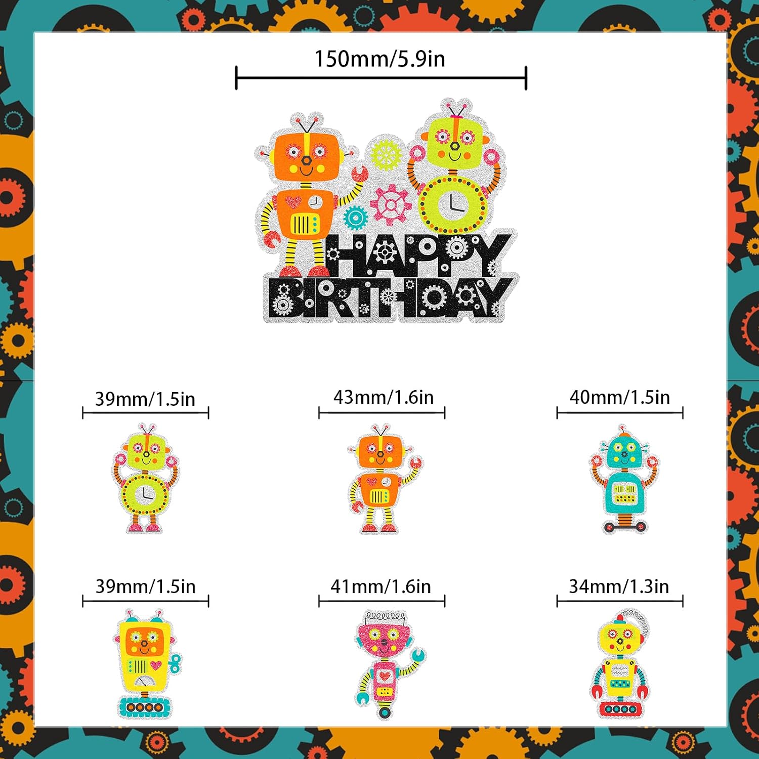 7-Piece Robot Cake Topper Set Mechanical Gears Themed Happy Birthday - Kids Mechanical Gears Robot Party, Baby Shower, and Boys and Girls Retro Robot Themed Birthday Party Decorations. LIANGSS