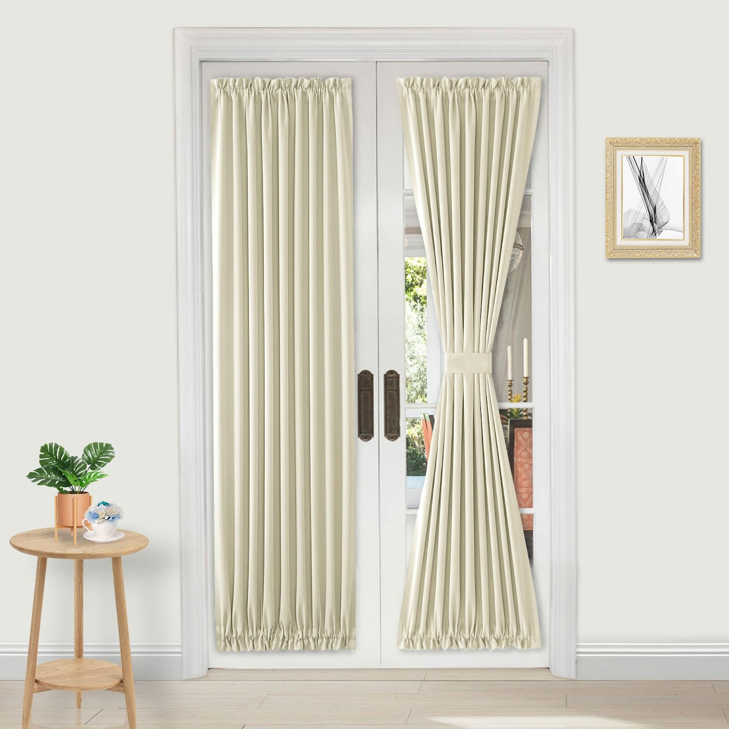DWCN French Door Curtain, Rod Pocket Thermal Blackout, 25x72in, Light Beige, 1 Panel with Tieback