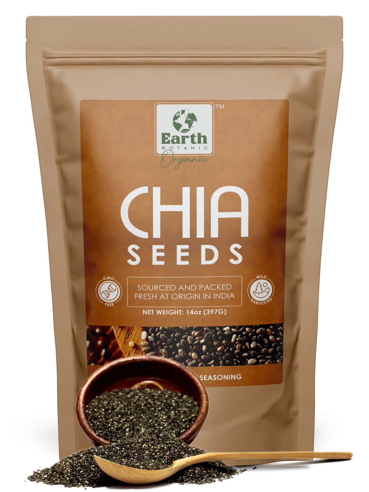 Earth BOTANIC OrganicPlant-Based Chia Seeds - Omegas 3 Protein, Smoothies, Salads and Chia Puddings, Non-GMO (397g/14oz)