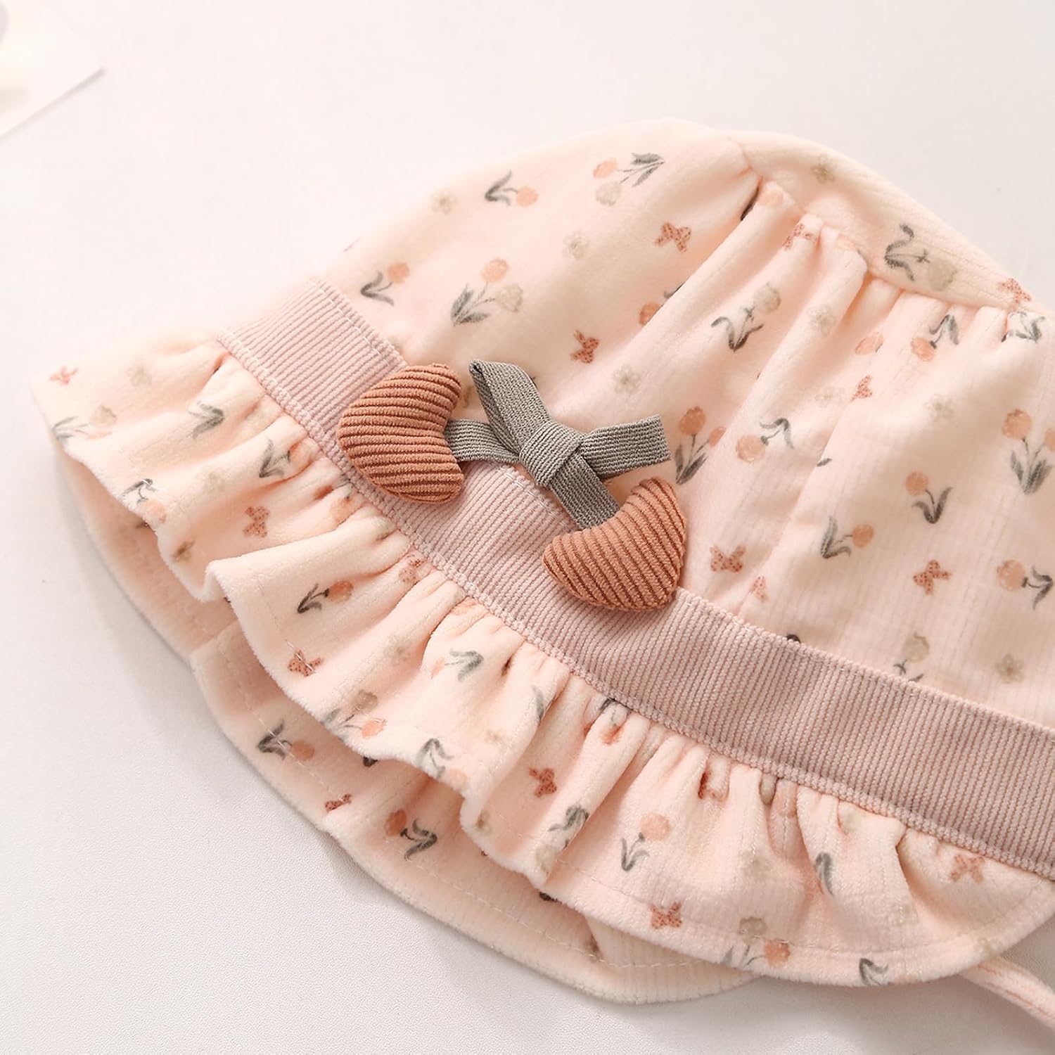 Baby Girls Bonnet Double Layer Soft Newborn Baby Girl Sun Hats with Cute Heart Bow for 3-15 Months