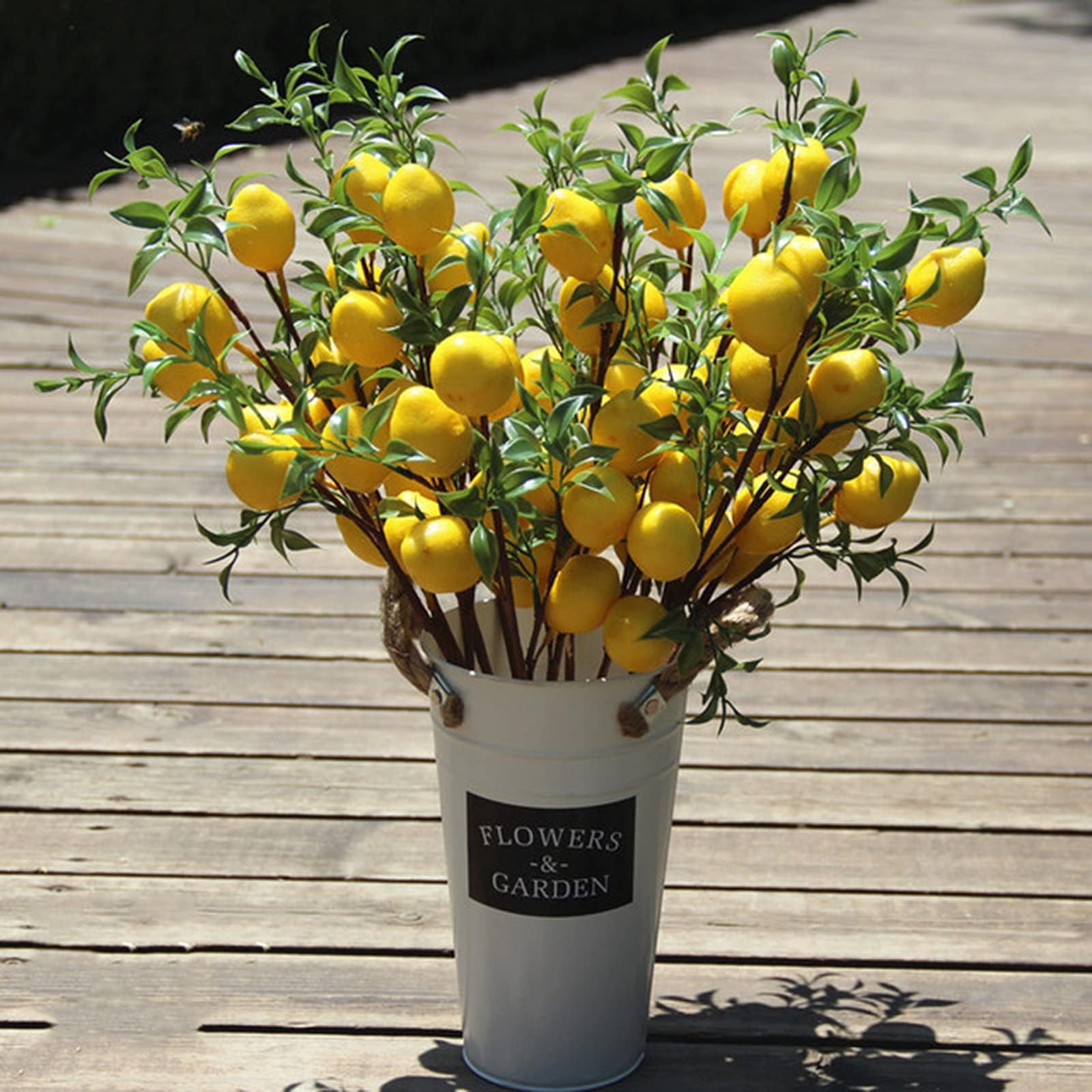 CAPRIZ 6 Pack Artificial Lemon Bunch Branches, 20Inch Yellow Lemon with Green Leaves Branches, Simulation Fruits Tree Stem, Spring Picks with Lemon for Kitchen Party Wedding Decor