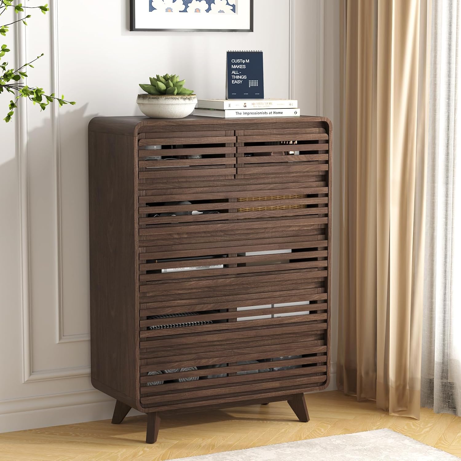 8 Drawers Dresser for Bedroom,Pre-Installed Chests of Drawers with Grille & Curved Design, Wooden Large Drawer Organizer for Bedroom Hallway