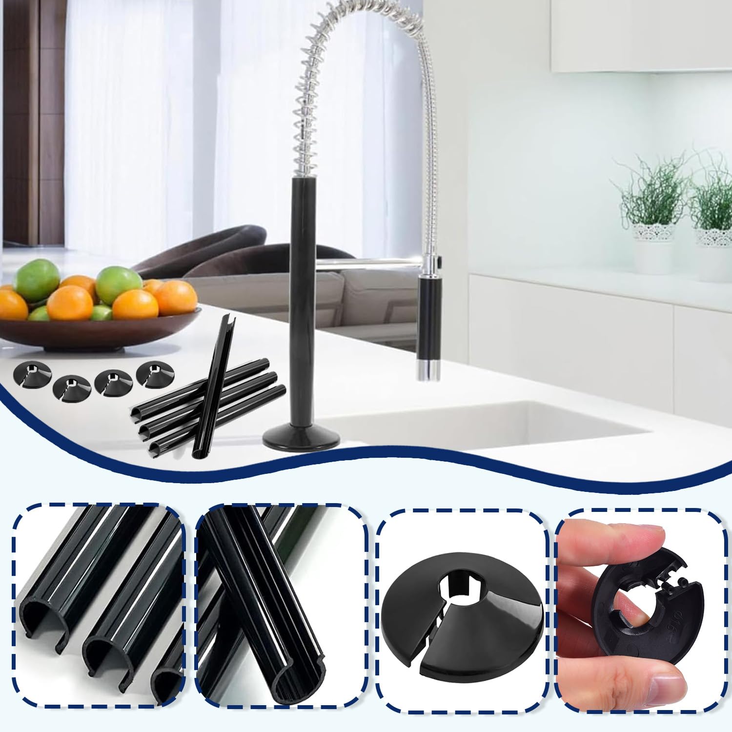 4 Pack Black Durable Radiator Pipe Hole Covers - 15mm Heat & Moisture Resistant for Home & Office - Image 3