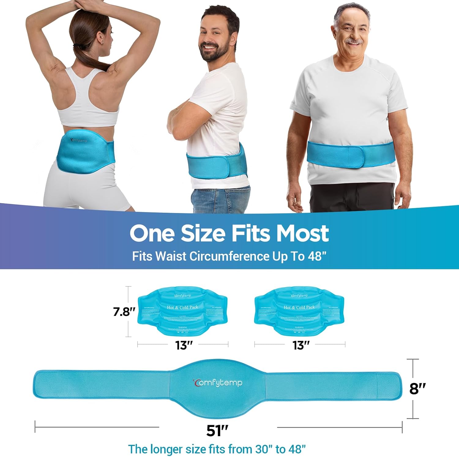Comfytemp Ice Pack for Back Pain Relief, 2 Packs, FSA Eligible HSA, Reusable Gel Lower Back Wrap Ice Brace for Sciatica Injury, Hot Cold Compress for Lower Lumbar, Waist, Men Women After Surgery Gift - Image 3