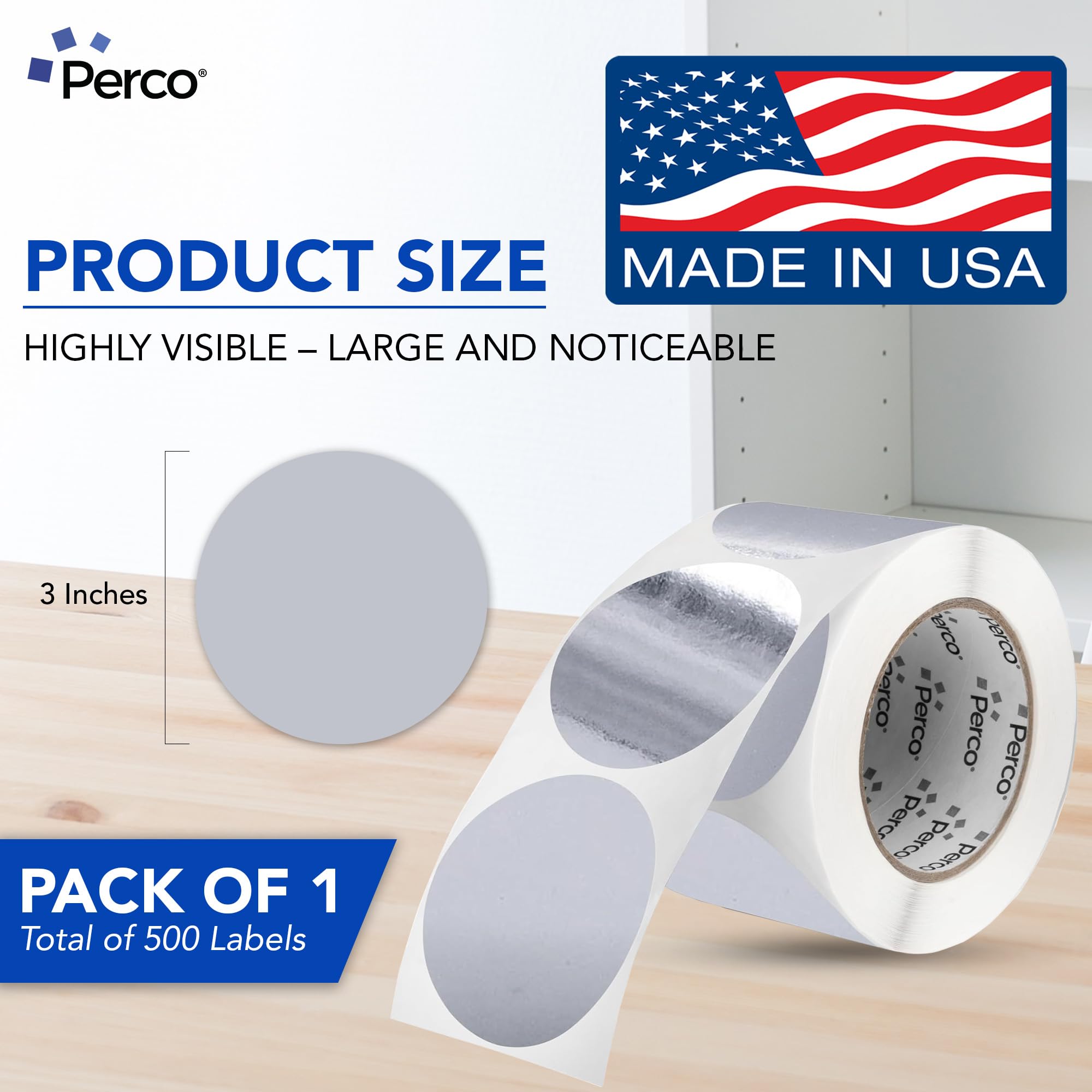 Perco Etichette adesive rotonde con adesivo permanente, 7,6 cm, 500 etichette per rotolo, colori vivaci, forte adesione