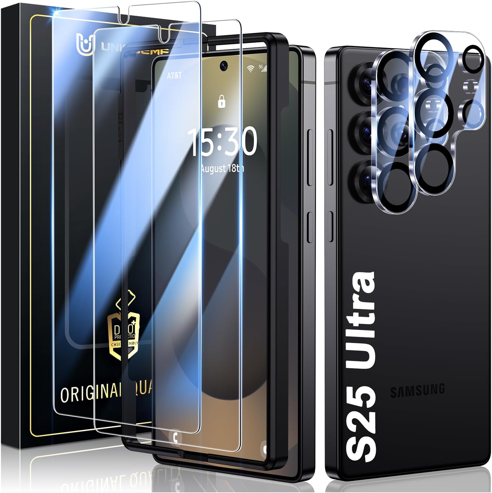 for Samsung Galaxy S25 Ultra Screen Protector -2+2 Pack Tempered Glass Film and Camera Lens Protector【Support Fingerprint】 Anti Scratch HD Clear Protective Film with Lens Cover + Install Tool