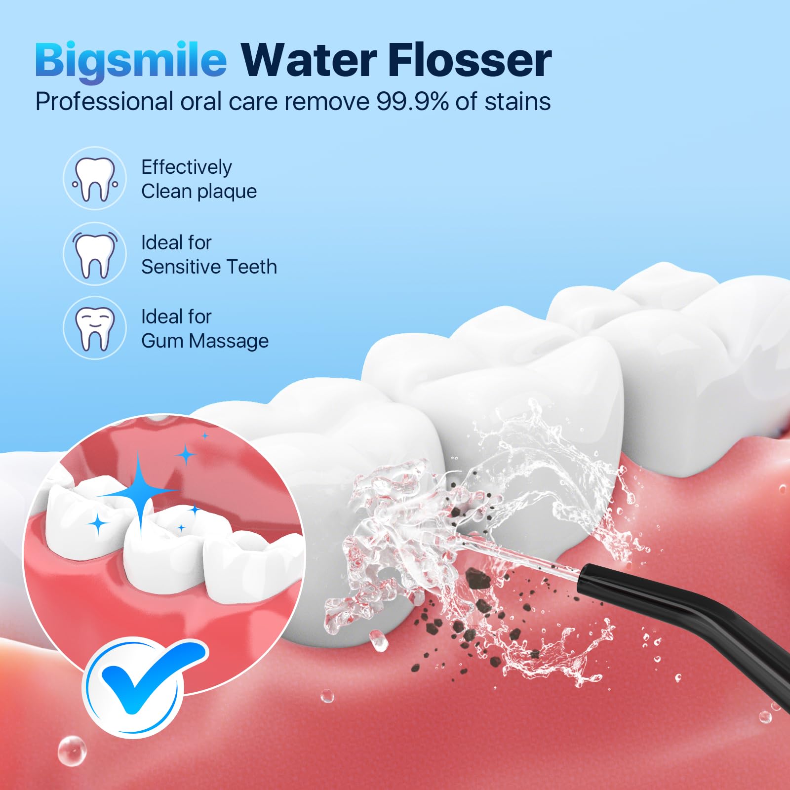 Potente irrigador dental inalámbrico para encías saludables, irrigador oral dental recargable de encías sensibles, aparatos ortopédicos o amígdalas para ayudar a prevenir infecciones y mal aliento