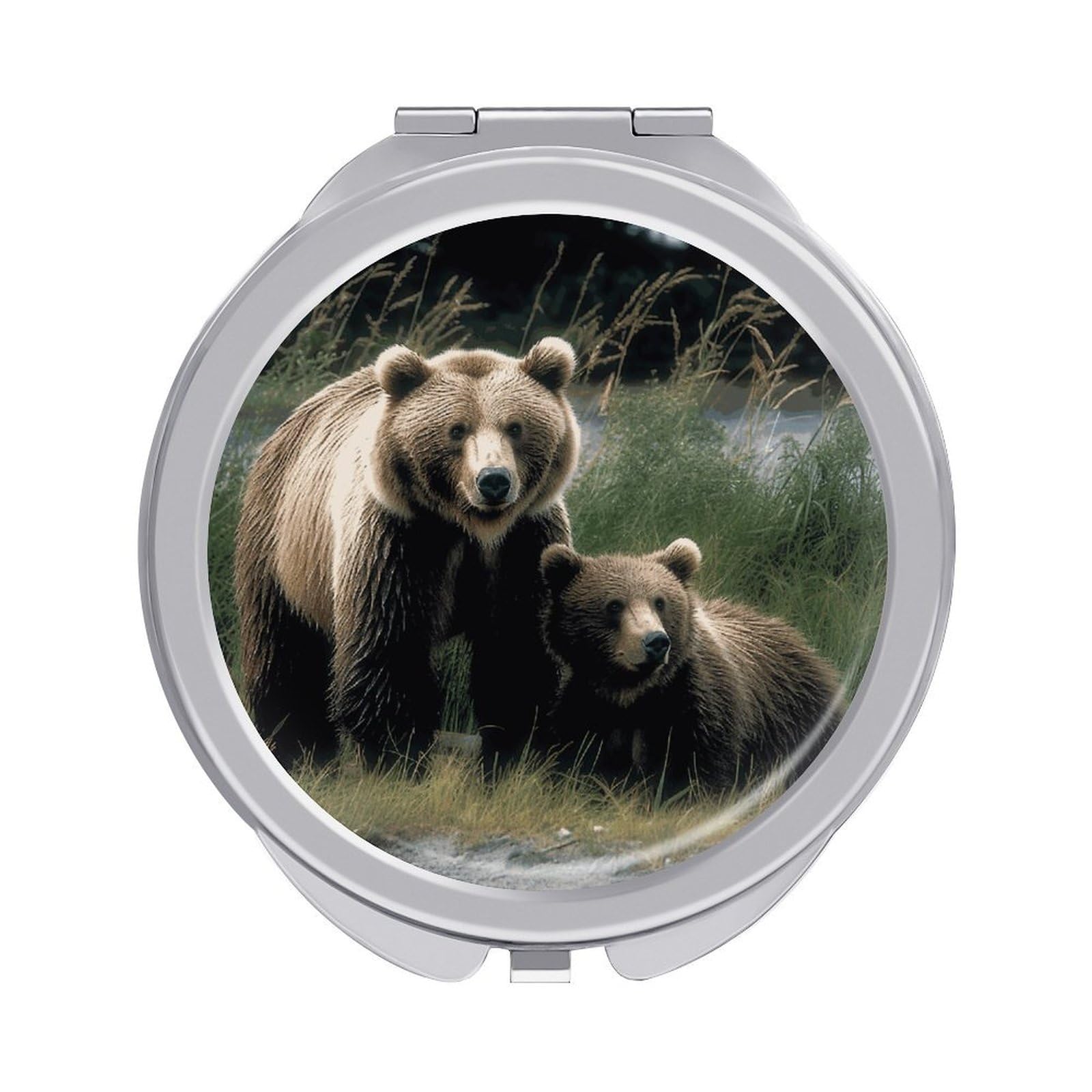 VstaDank A Mother and A Cub Bears Compact Mirror for Purses Round Fashion Travel Makeup Mirror 2X /1x Magnifying Double Sides Mini Mirrors Portable Pocket Mirrors for Handbag Purse Women Gift