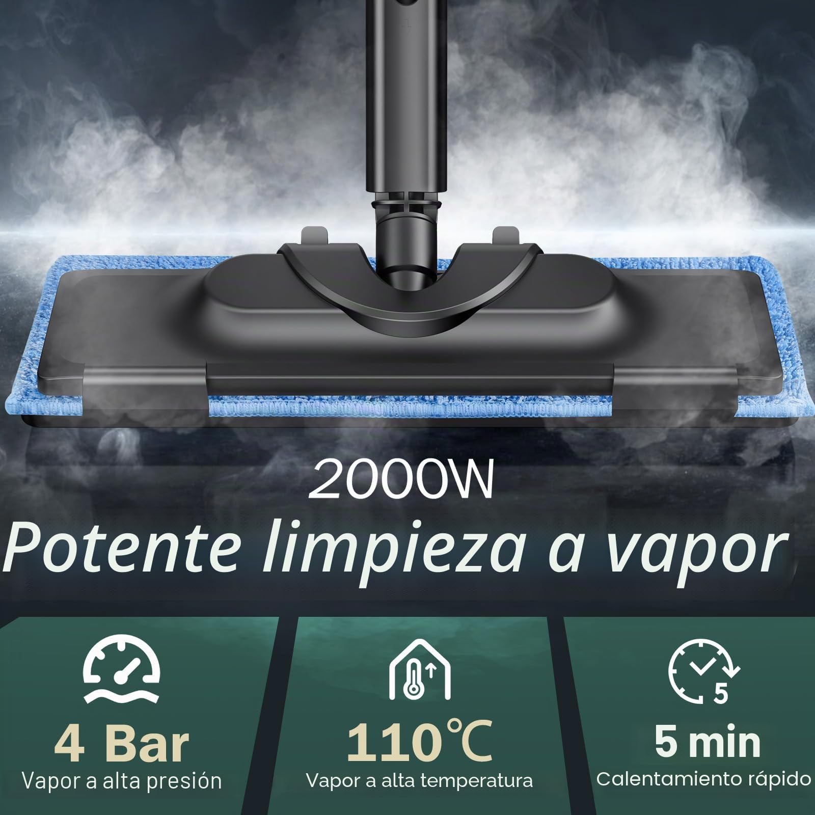 Limpiador a Vapor, Caudal de Vapor Regulable y Bloqueable | Autonomía de 45 Minutos, 1,5L 2000W Steam Cleaner Doméstica, para Limpiar Muebles Tapizados, Baños y Ventanas