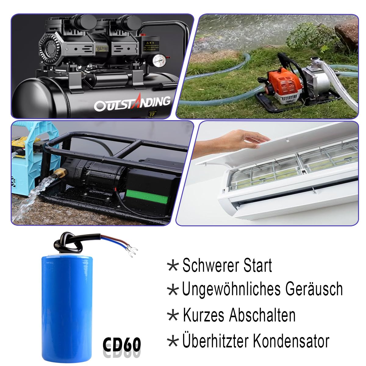 ANGEEK Condensador CD60 AC 450V 200uf 50/60Hz de Arranque y Marcha para Motor