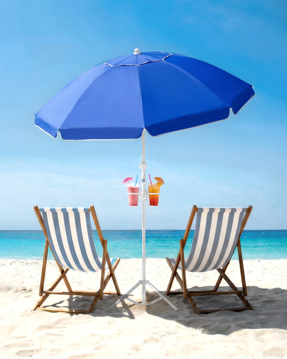 Photo 1 of paramondo 6.5FT Beach Umbrella with Sand Anchor, Solid Blue