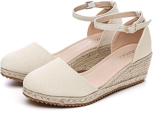 Miniatura 6 de Altxic Sandalias de cuña de lona con correa al tobillo y puntera cerrada para mujer