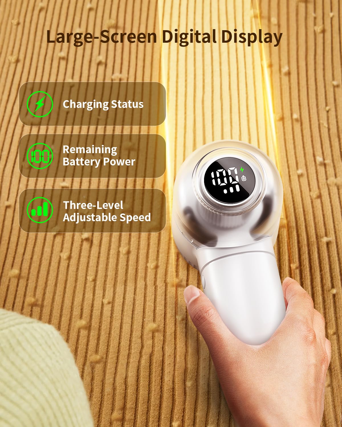 coldSky Afeitadora de tela, removedor de pelusas con cepillo, afeitadora de suéter de 1200 mAh con pantalla digital, afeitadora de pelusa de 3 velocidades, removedor de pelusas de 6 hojas para ropa,