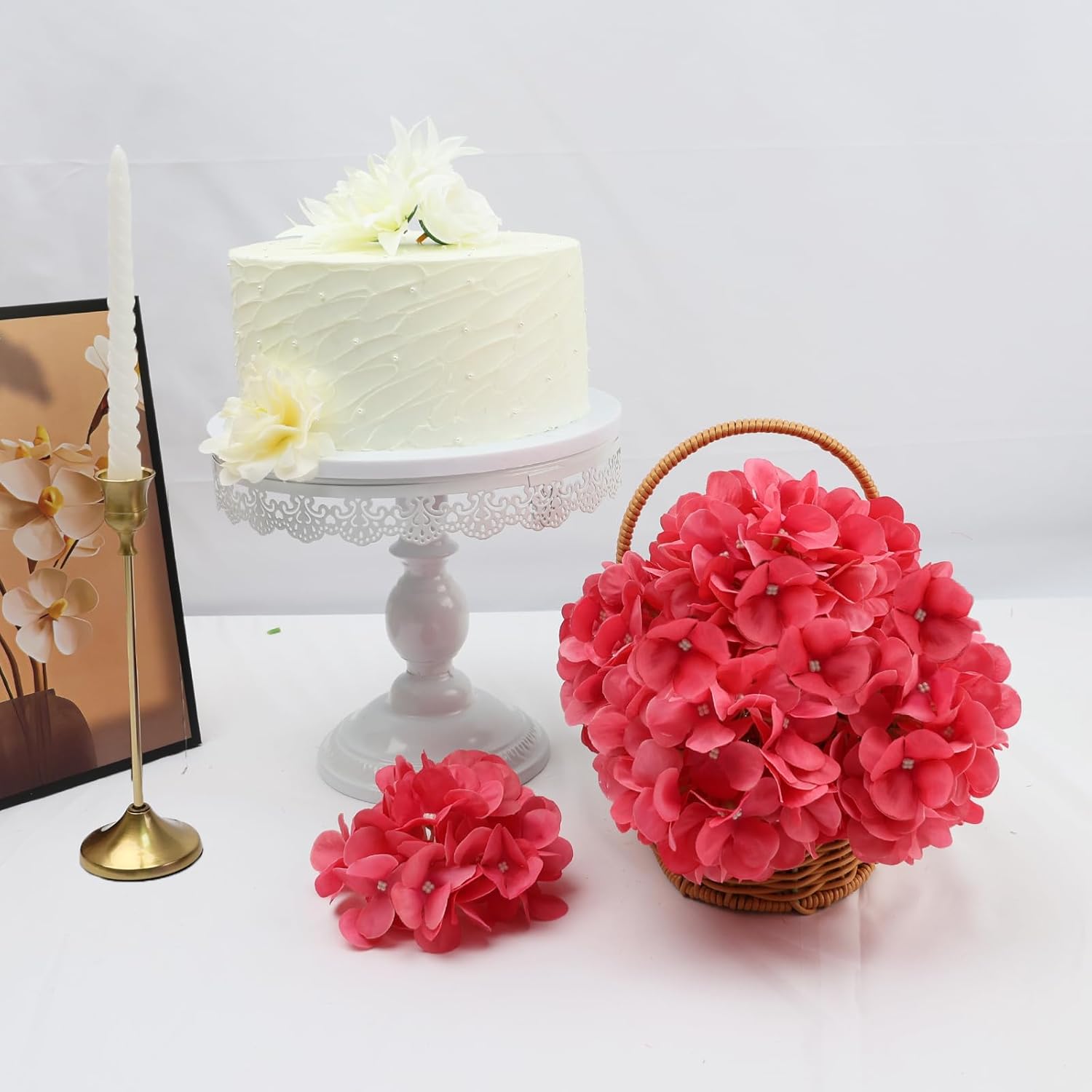 Artificial Hydrangea 104 PCS Silk Flower Heads with Stems, Faux Hydrangea for Mothers Day Wedding Centerpiece Home Garden Party Decoration (Rose Red) - Image 3