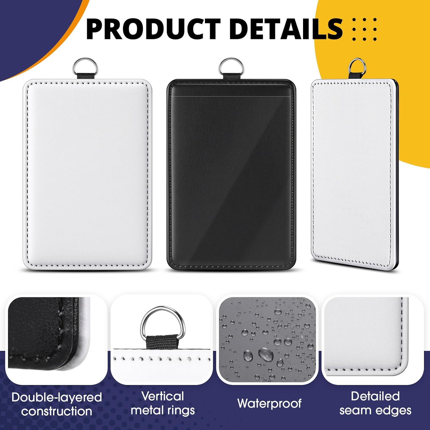 Geyoga 36 Pack Sublimation Blank ID Badge Holder PU Leather DIY Heat Transfer Print Vertical ID Card Holders Bulk for Badges Waterproof Name Tag Holders for Coach Office Employees Students