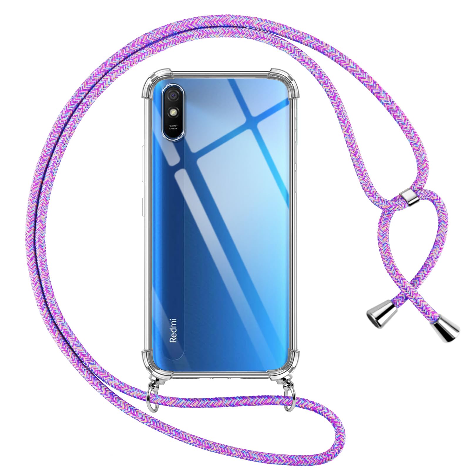 Custodia A Portafoglio Con Cinturino Per Xiaomi Redmi 9AT - Bling Farfalla Blu E Cristallo + 2 Pellicole Vetro - 4