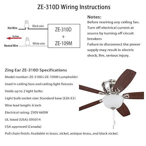 Miniatura 2 de Ventilador de techo 2 Interruptor de enchufe de luz Zing Ear ZE-310D ZE-109M Socket Pull Chain Switch Ventilador de techo Luz de la lámpara, Soporte