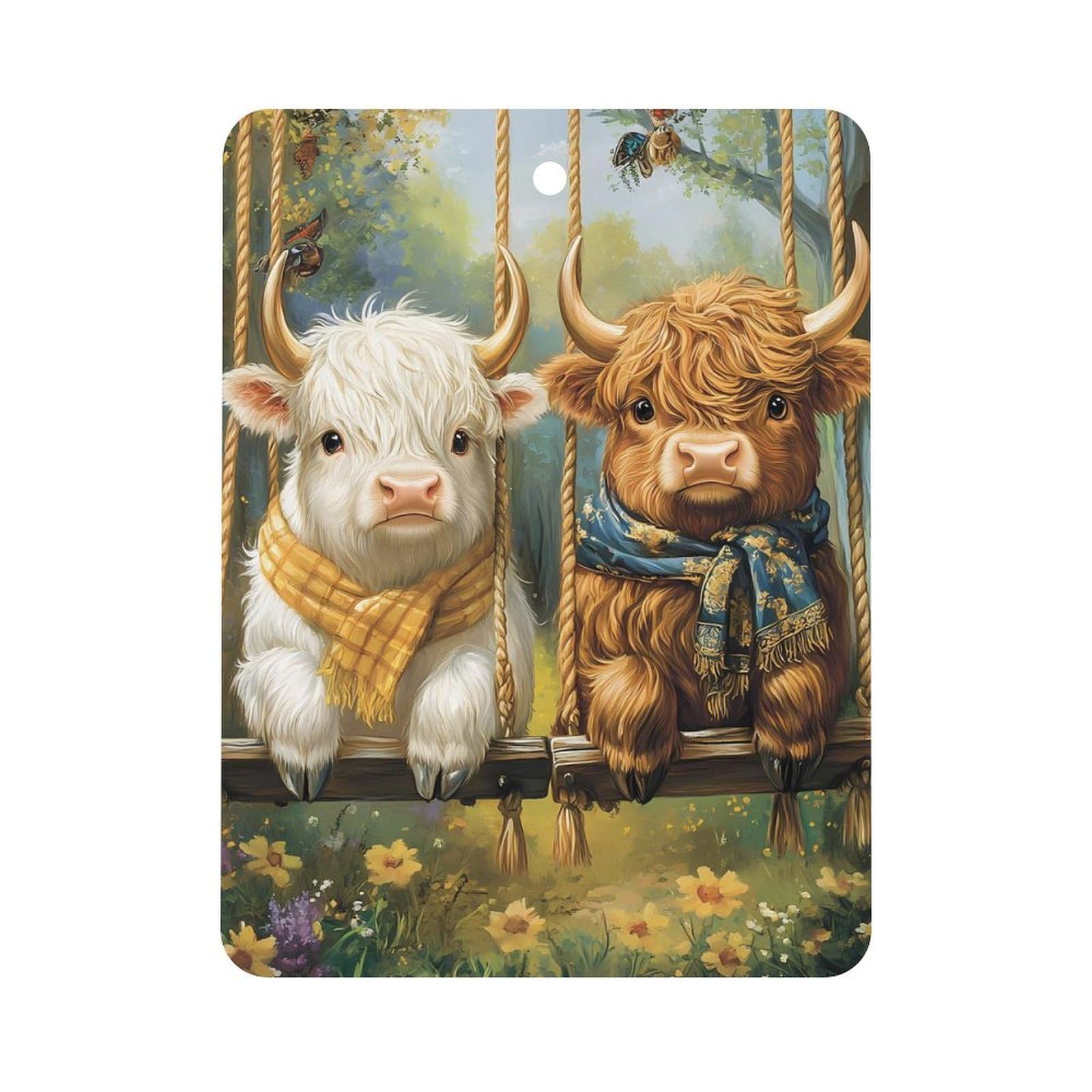 Highland Cow Car Air Freshener Hanging Aromatherapy Tablets for Car Accessories Square