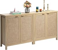 SICOTAS Rattan Sideboard Buffet Cabinet - Boho Farmhouse Credenza with Adjustable Shelves, Large Storage for Kitchen Living Room (Natural)