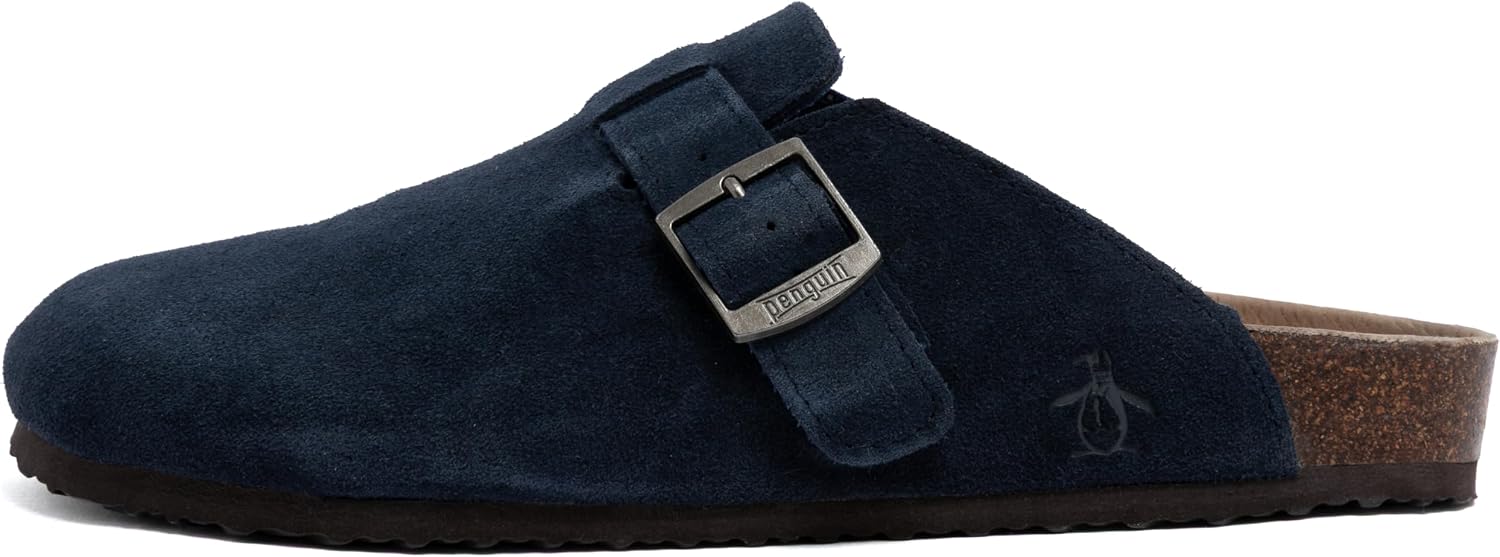 Original Penguin Men's Leather Suede Clogs with Adjustable Buckle Strap and Cork Footbed Comfort Mules