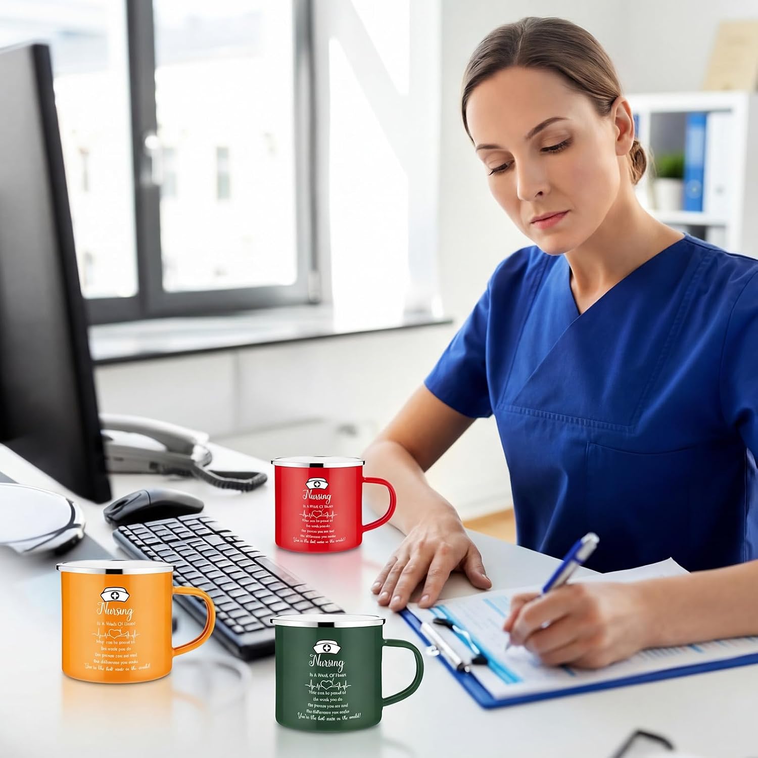 Meanplan 12 Set/ 36 Pcs 2026 Nurses Week Gifts Bulk Include 12 oz Enamel Mug, Makeup Bag, Silicone Keychain, Nurses Appreciation Gifts for Women Nursing Assistant School Student Staff Rn Lpn