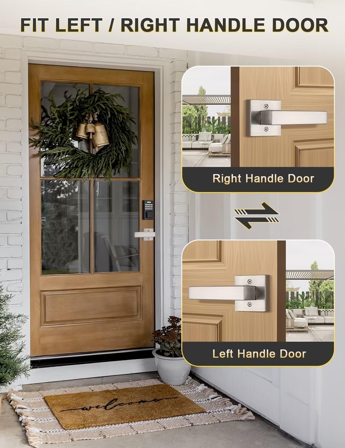 Tinewa 4 Pack Dummy Door Handles Brushed Nickel for Left Hand and Right Hand, Mordern Square Closet Hallway Door Knobs, Non-Turning Single Side Pull