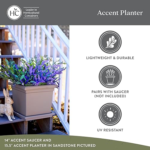 Miniatura 4 de The HC Companies Maceta cuadrada Accent con drenaje  Macetas clásicas para plantas de exterior y plantas de interior  Maceta cuadrada ligera y