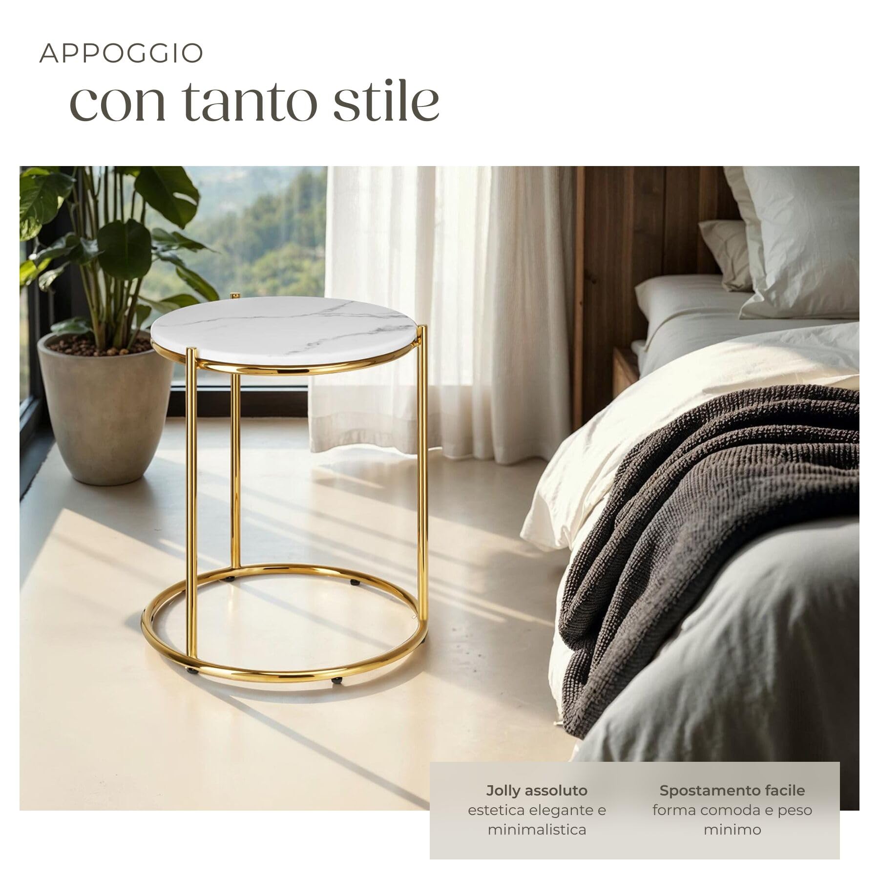tectake® tavolino salotto in marmo, base in metallo, tavolino da caffè, tavolo basso rotondo, tavolino basso in marmo moderno per salotto, soggiorno,metallo, design, tavolo da balcone - Bianco/Oro