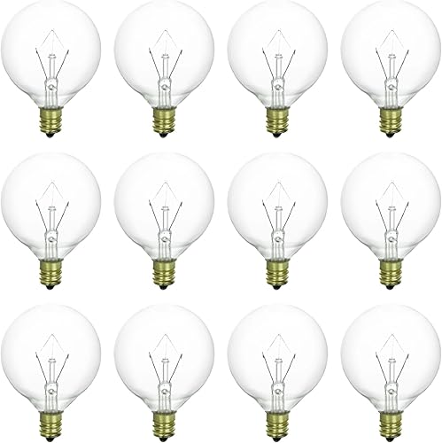 Sunlite Bombilla incandescente G16.5 de globo transparente, 25 vatios, 180 lúmenes, 120 voltios, base de tornillo de candelabro E12, compatible con