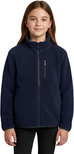 Alan Jones Clothing Girl's Fleece Full-Zip Jacket | Soft, Warm &amp; Lightweight Winter Wear | High Collar with Piping at Hem...