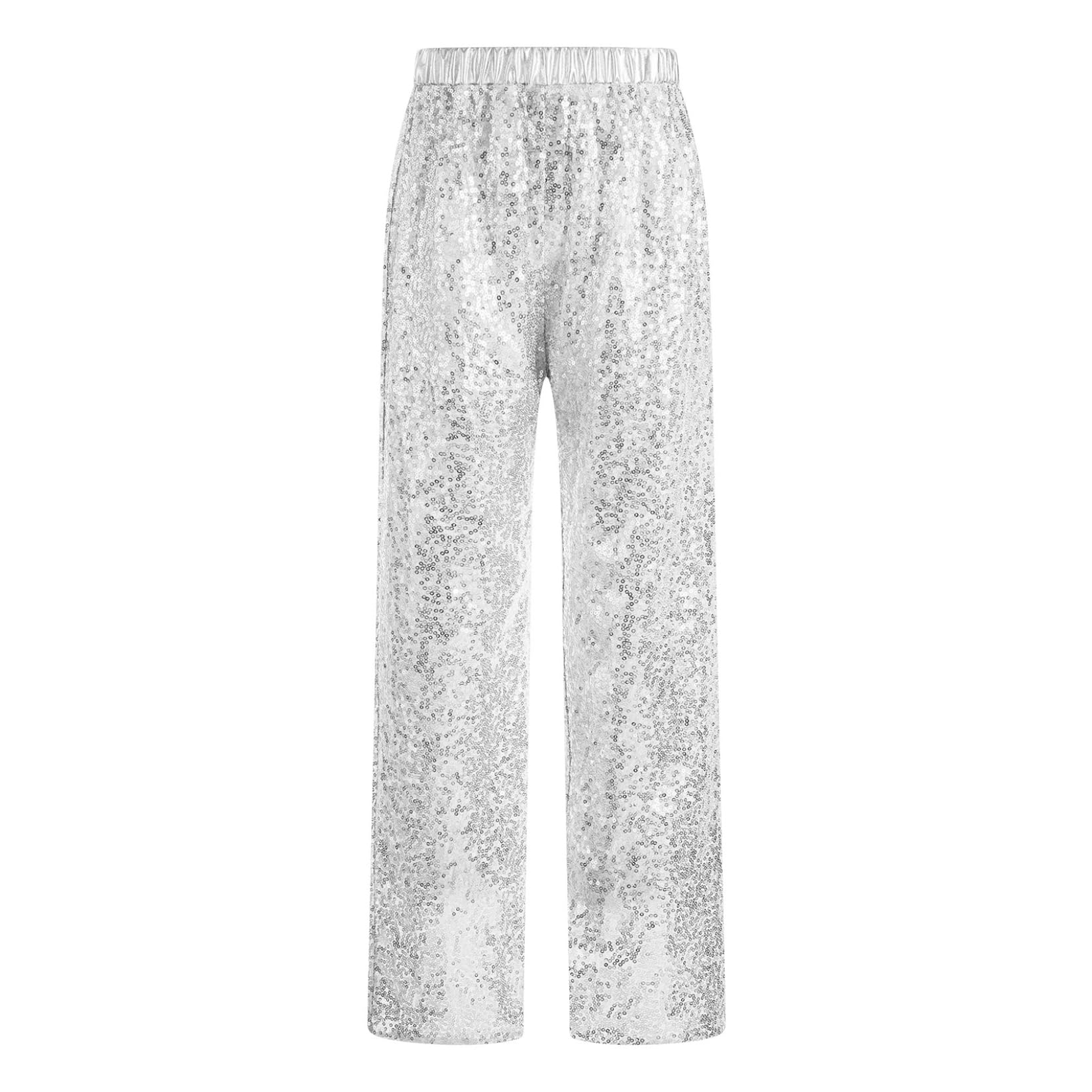 Runhomal Enfant Garçon Fille Pantalon de Danse Jazz Paillettes Brillants Pantalon Patte d'Elephant Costume Danse Latine Tango Hip-Hop 5-16 Ans