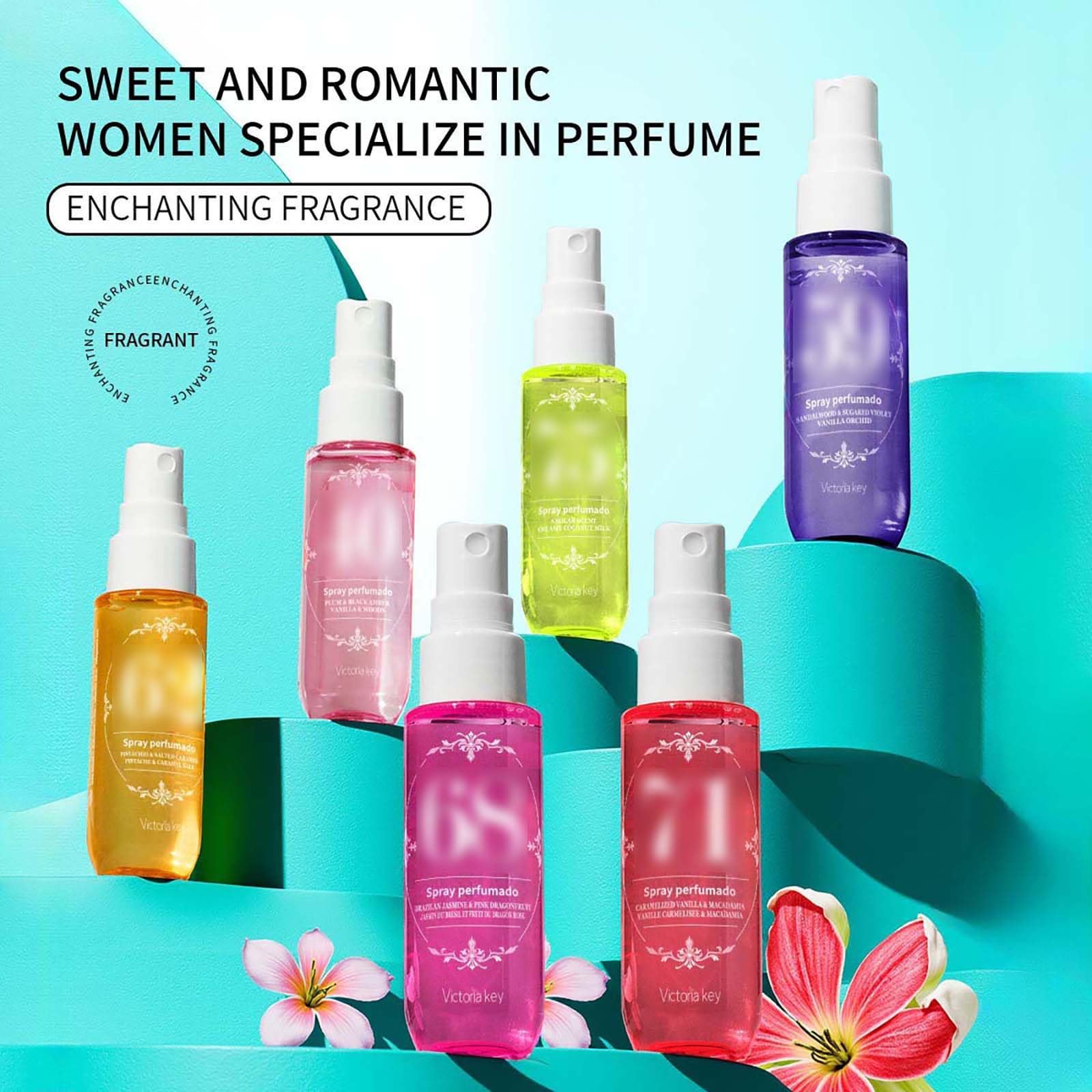 Lot de 6 sprays de parfum pour femme - 90 ml - Brume fruitée pour le corps - Spray de parfum longue durée - Parfum pour femme - Spray hydratant et hydratant la peau - Aérosol (A)