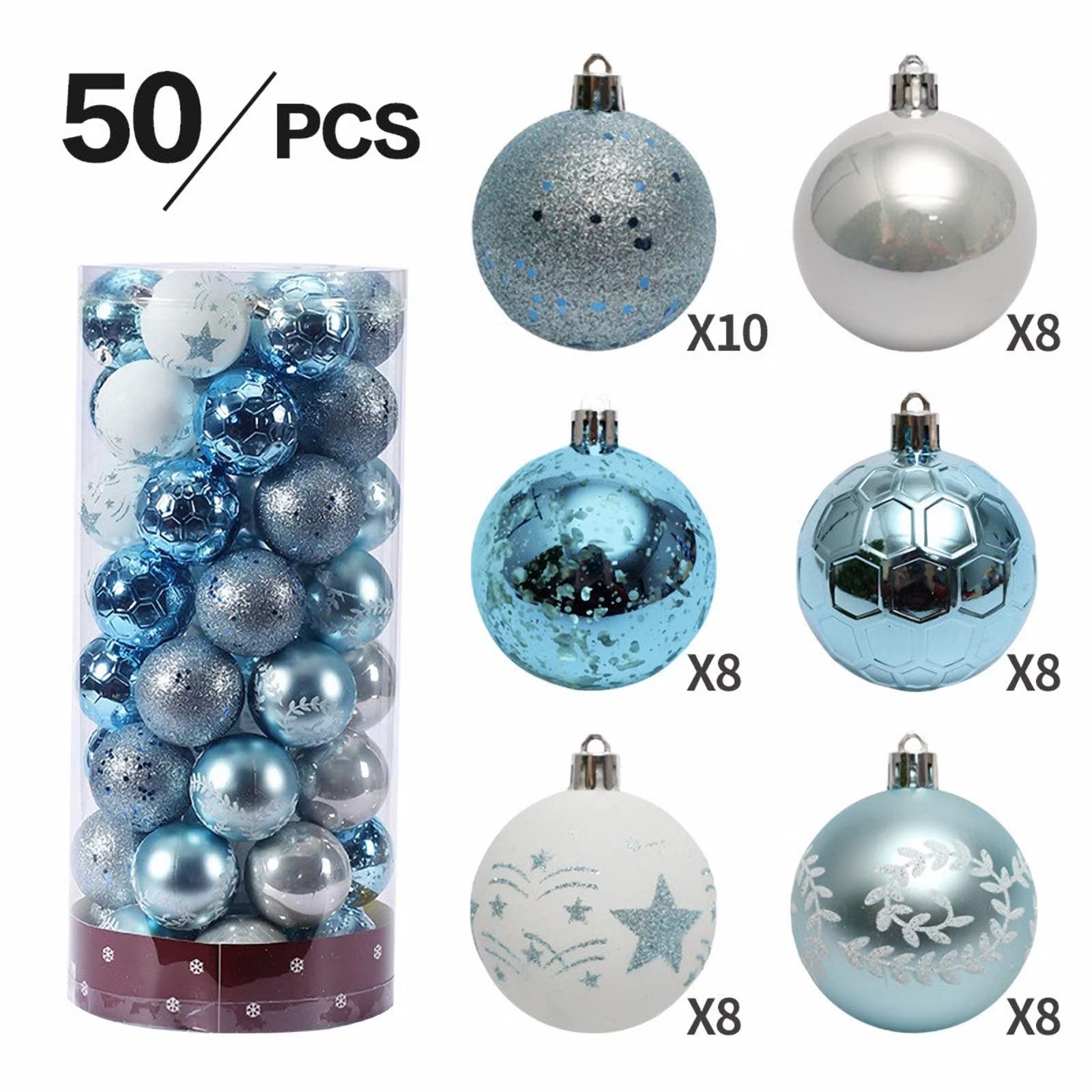 60 mm Weihnachtskugeln, 50 Stück, bruchsichere Weihnachtskugel-Ornamente, Urlaubsdekorationen (blau)