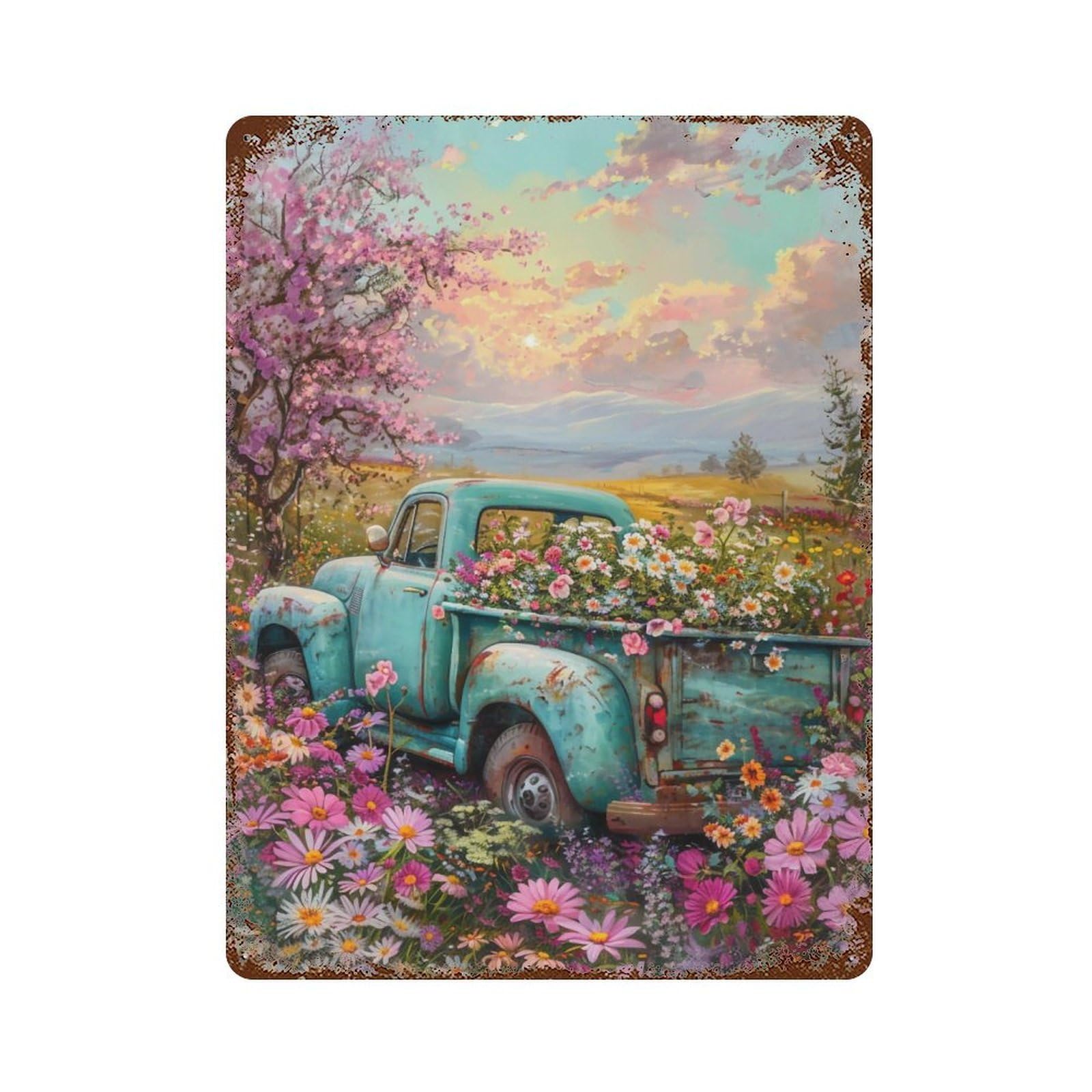 HDURYEYRYY Floral Pickup Spring Meadow 01 Wall Retro Iron Vintage Art Metal Tin Sign Poster Modern Home Cofffee Club Art Bar Shop Decor 40x30cm