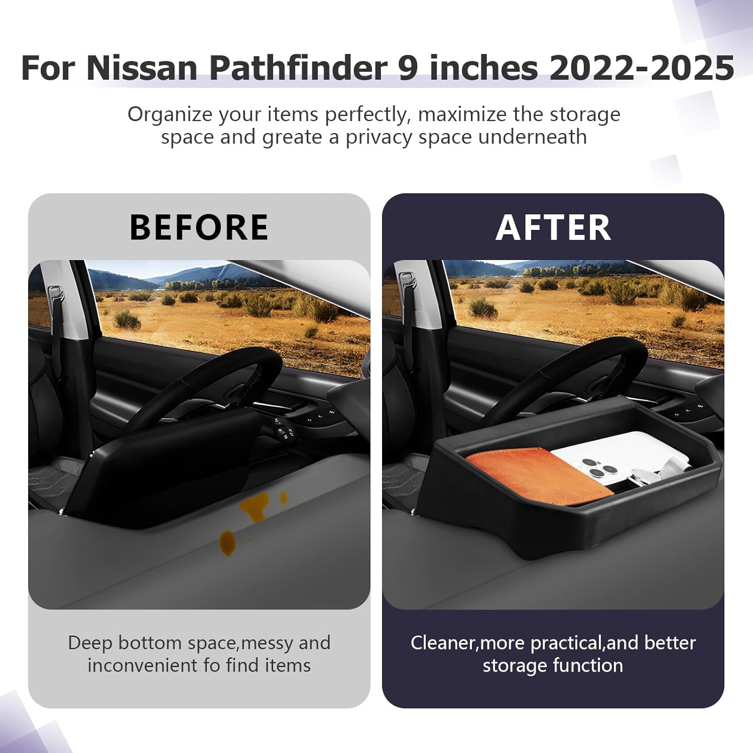 LUWU for 2022 2023 2024 2025 2026 Pathfinder Dashboard Storage Tray 2025 2026 Pathfinder SL/Platinum/Rock Creek 9-inch Behind Screen Organizer Center Console Display Box Dash Tray (Only for 9" Screen)