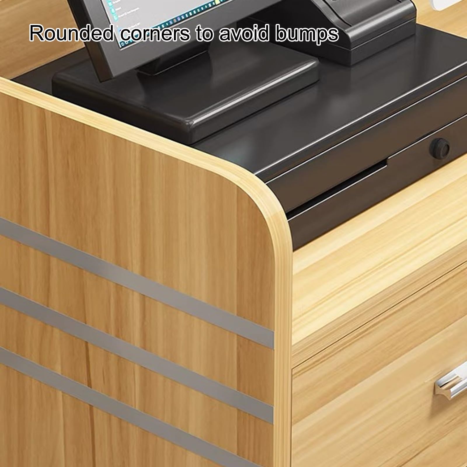 Moderno banco reception con bancone e contenitore, piccolo banco cassa anteriore per lobby saloni negozi al dettaglio e sale di ricevimento grigio 80 cm