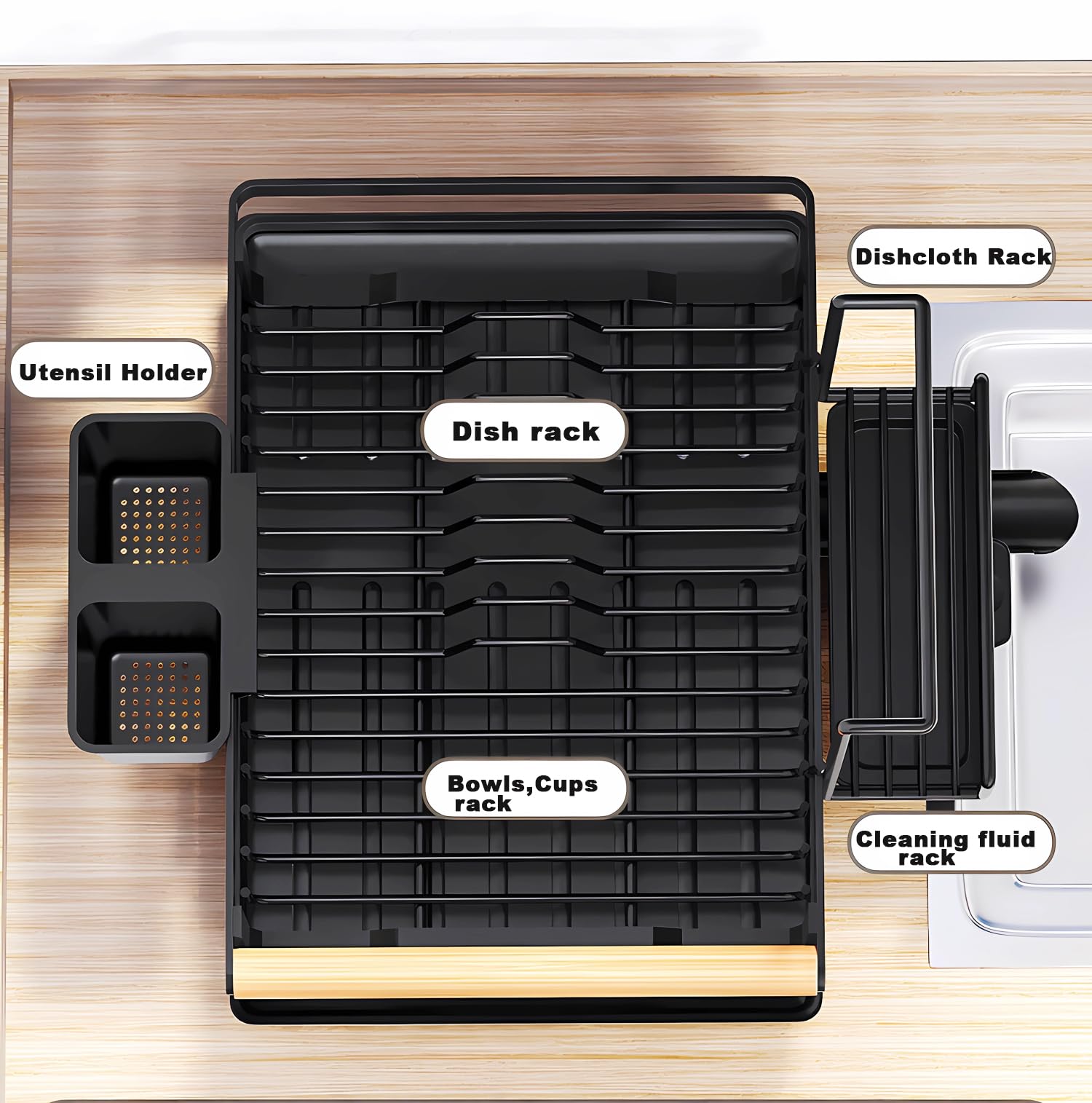 Escurridor de platos de 2 niveles, Bandeja para escurreplatos para encimera de cocina con boquilla giratoria, con soporte para utensilios, de gran capacidad para platos y cuencos y tazas