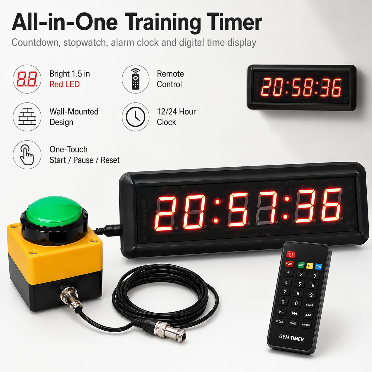 Temporizador de entrenamiento de intervalos LED, cronómetro, alarma, reloj multifunción para juegos